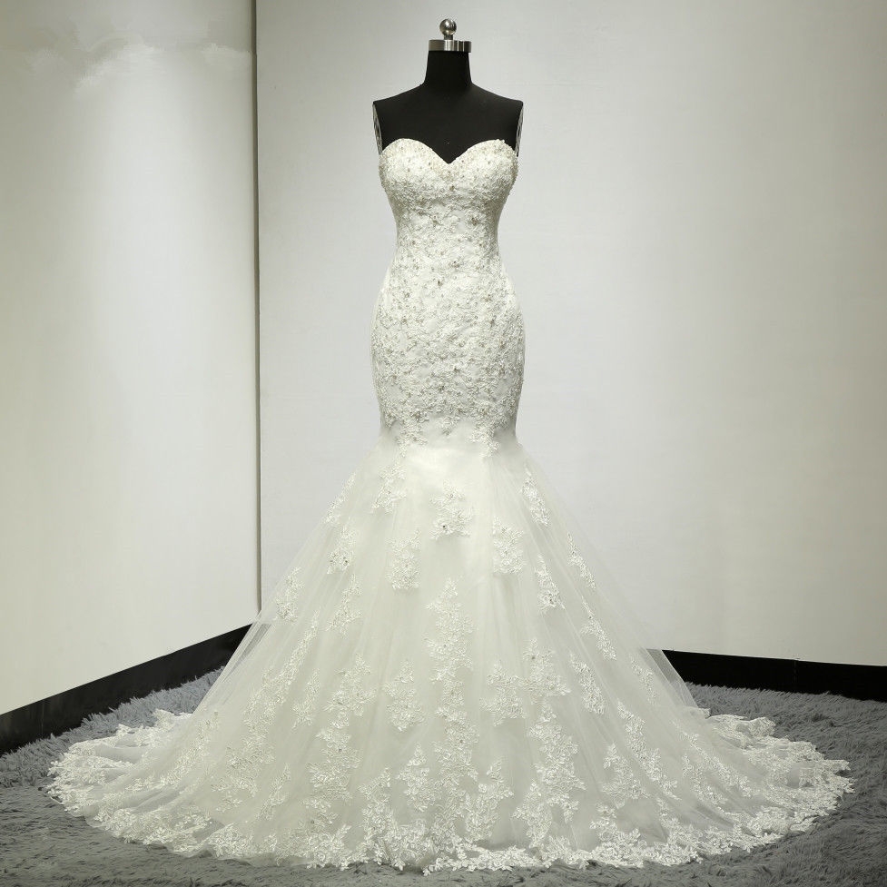 Exquisite White Ivory Lace Appliques Beading Mermaid Wedding Dresses ...